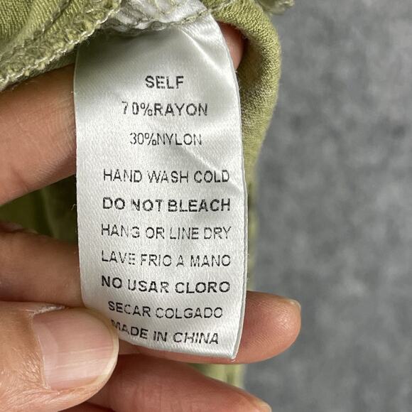 Easel Dress Small Green Tiger Print Button Front Midi Boho Safari Slits Roll Tab - Picture 11 of 16